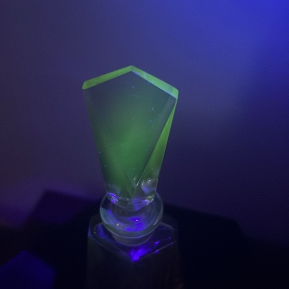 Art Deco Czechoslovakia Yellow Floral Vaseline Glowy Glass Perfume Bottle Dauber - Picture 14 of 15